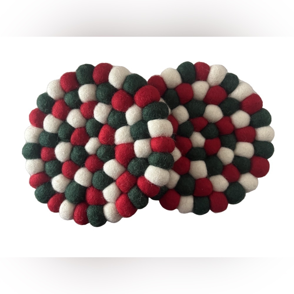 Felted Christmas Trivets Hot Pads Set of 2 Holiday Table Decor